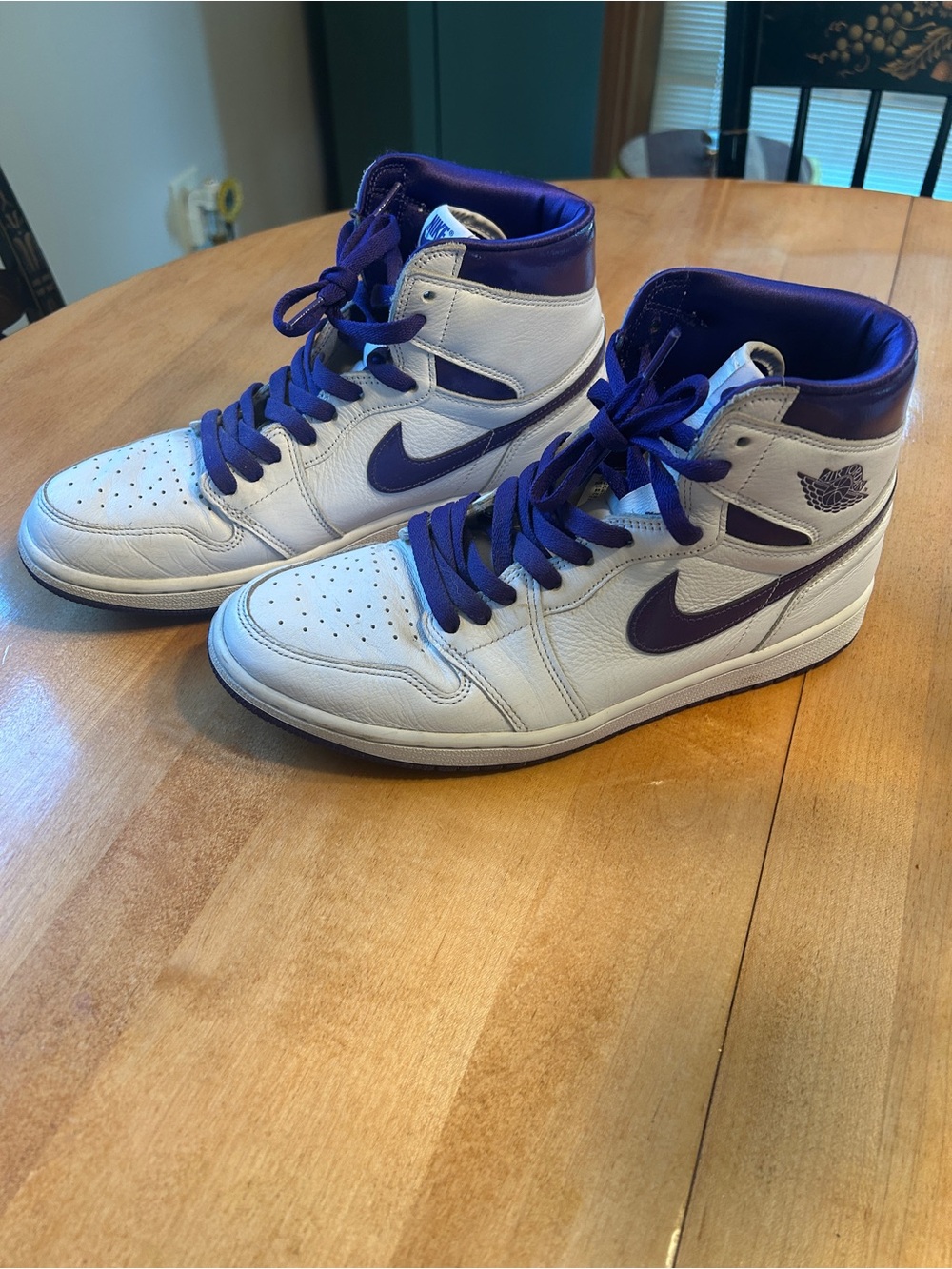 Nike Air Jordan White and Purple High-Top Sneakers